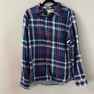 M singer Plaid cotton flannel button down shirt Mens size large Red blue